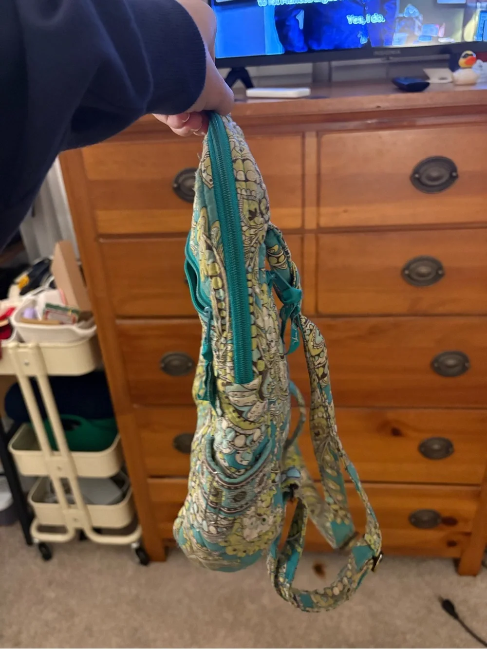 Vera Bradley Teal and Yellow Paisley Quilted Backpack